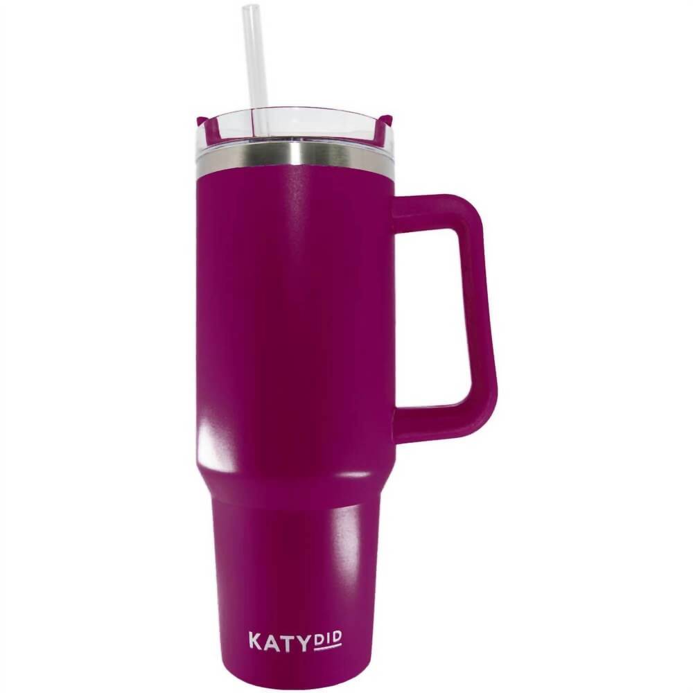NEW KATYDID 40 oz insulated stainless steel tumbler with handle in plum drink